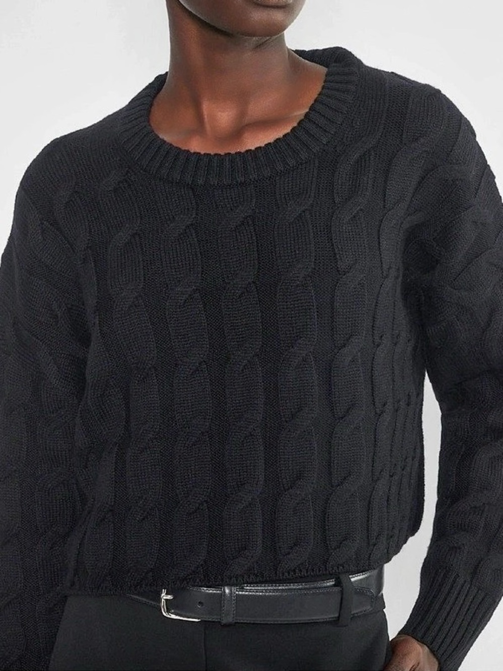 NWOT Aritzia Babaton Glory Merino Wool Cropped Sweater Cable Knit in Black Sz S